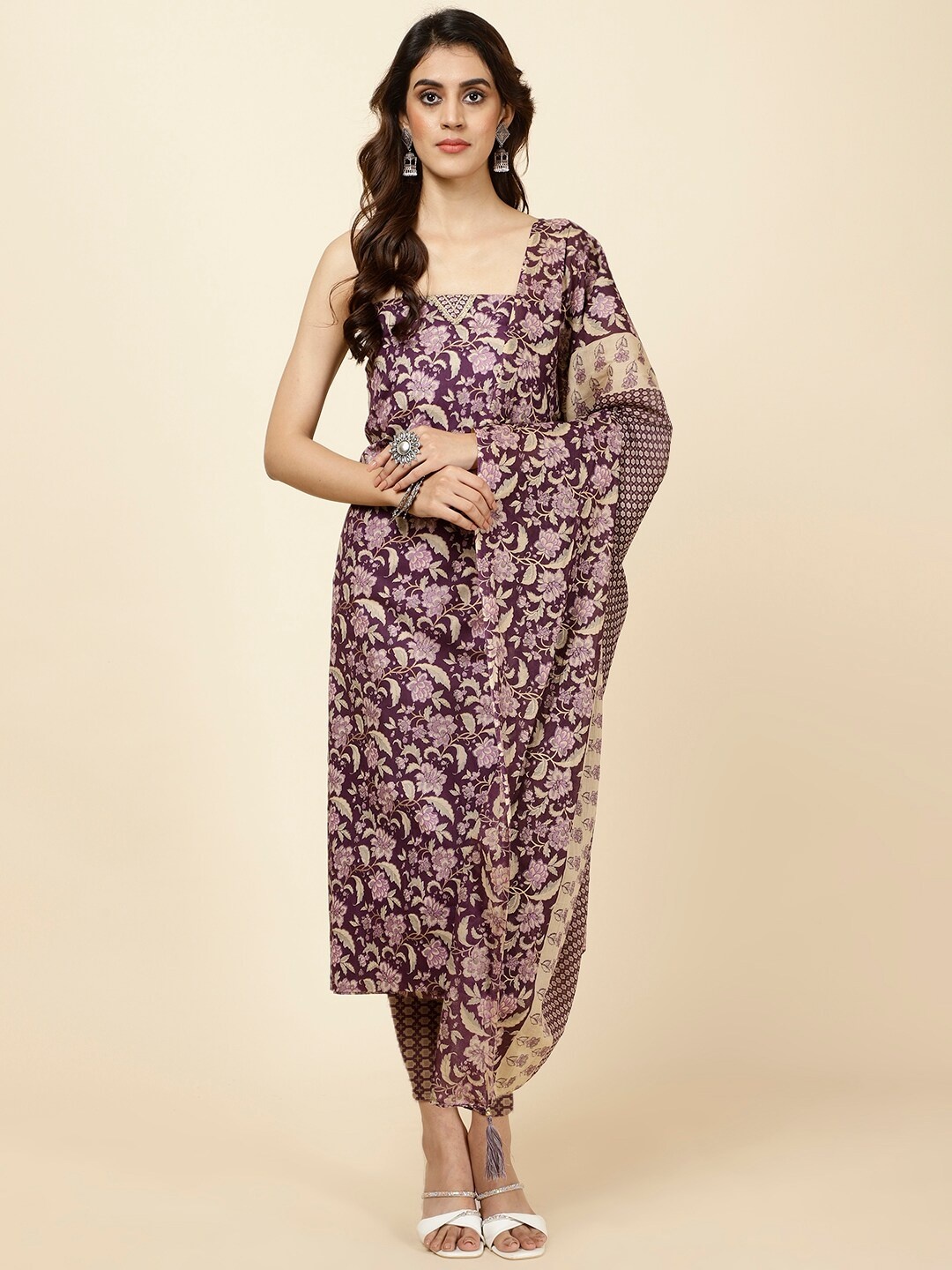 

Meena Bazaar Floral Printed Unstitched Dress Material, Purple