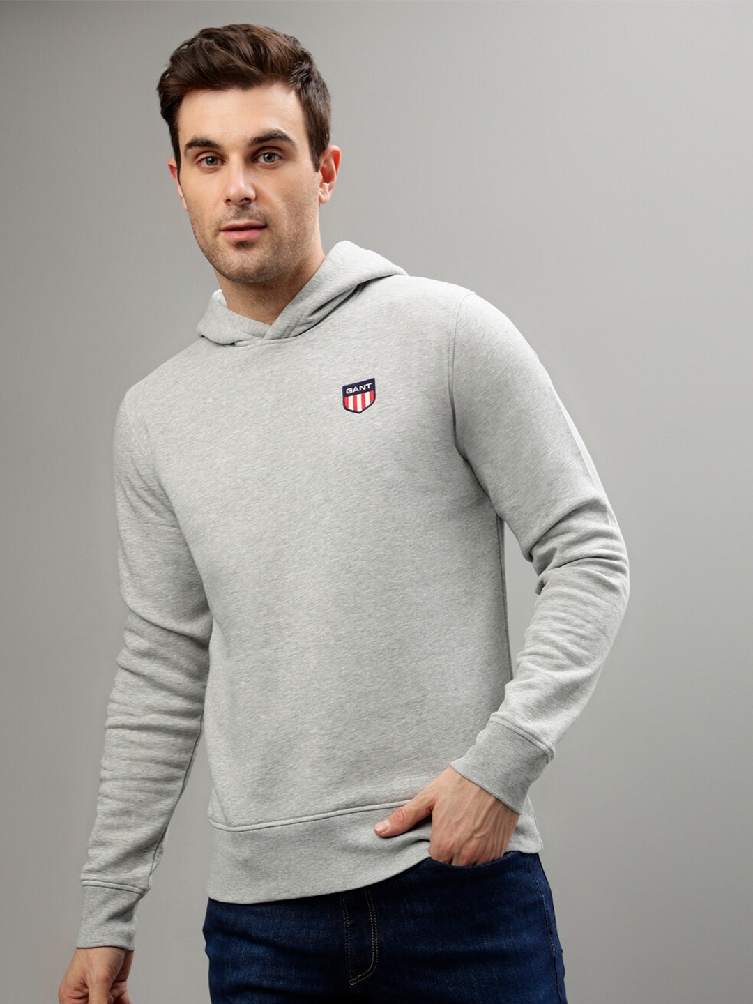 

GANT Hooded Pure Cotton Pullover Sweatshirt, Grey