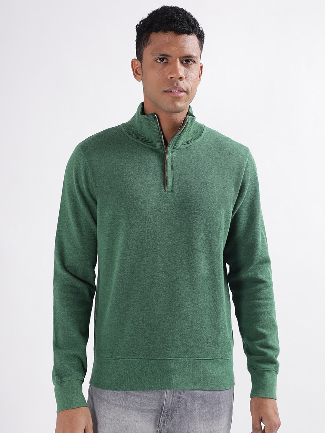 

GANT Mock Collar Half Zipper Pure Cotton Pullover Sweatshirt, Green