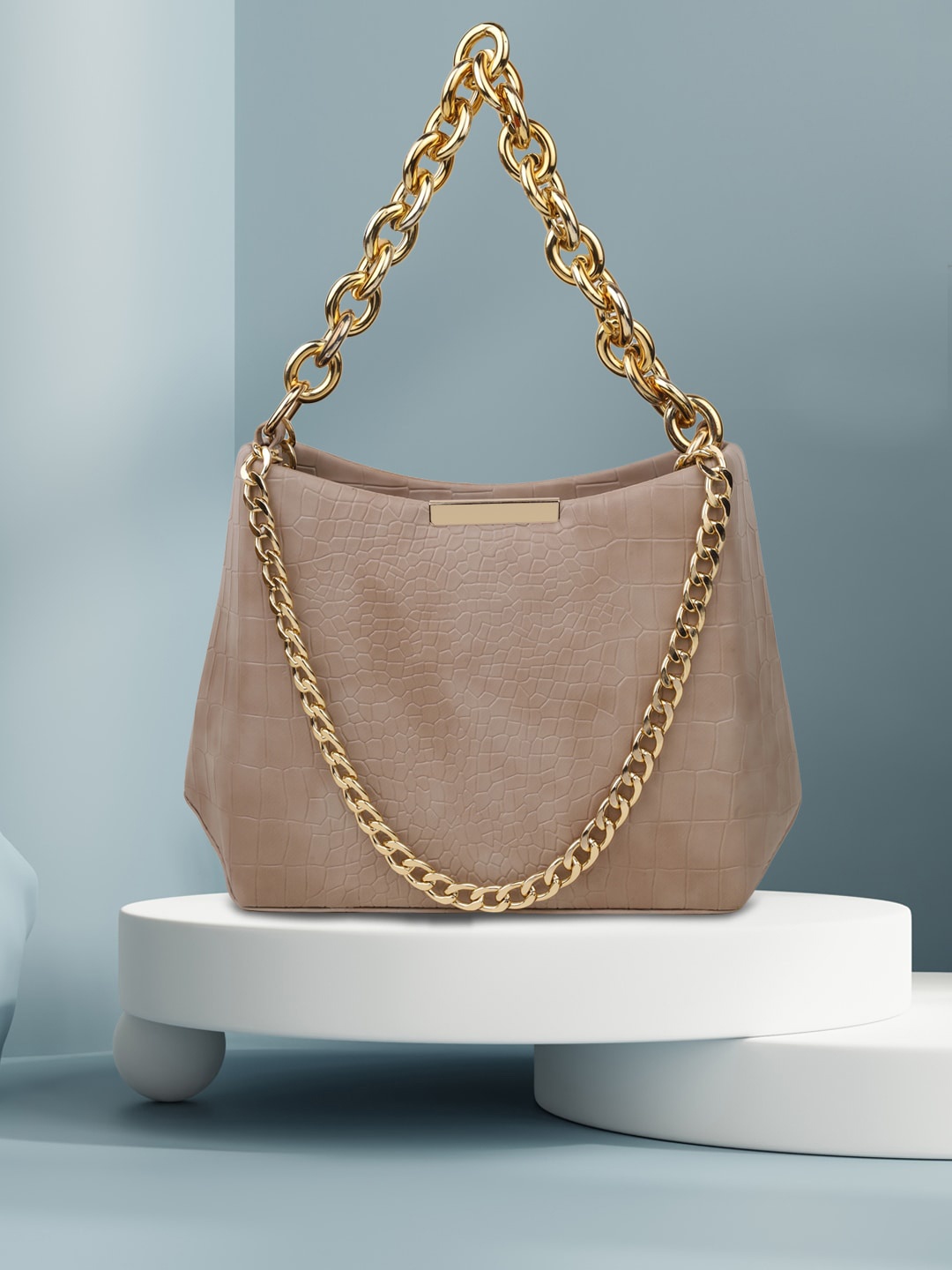 

Apsis Textured Structured Shoulder Bag, Beige