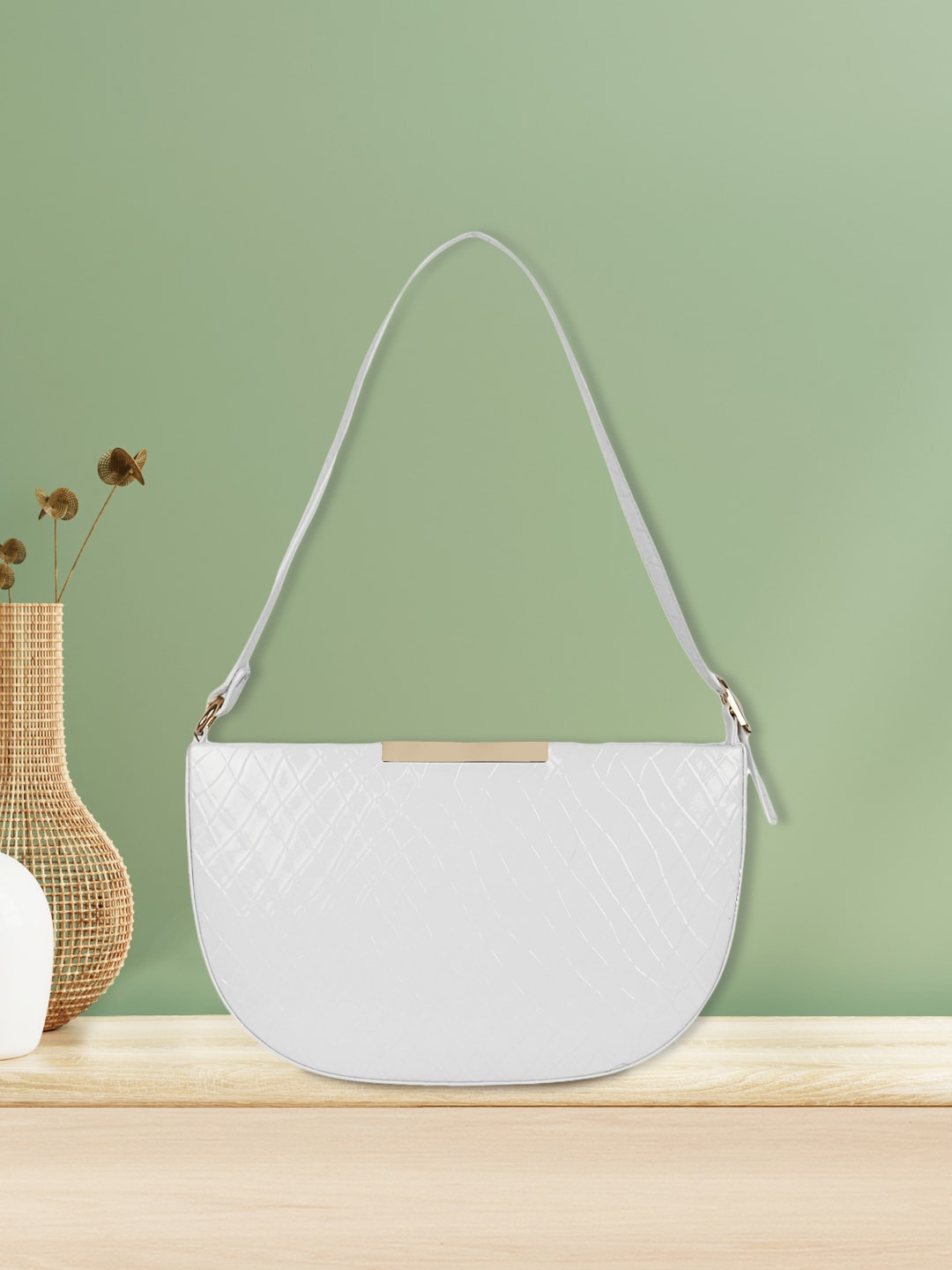 

Apsis Textured Half Moon Shoulder Bag, White