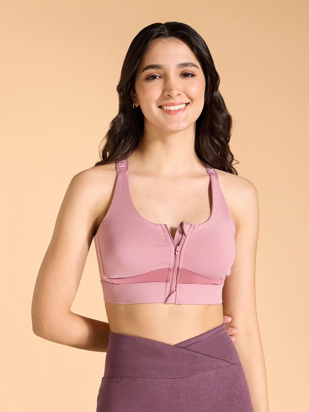 

KICA Women Mid Impact Zip Sports Bra with Removable Pads, Pink