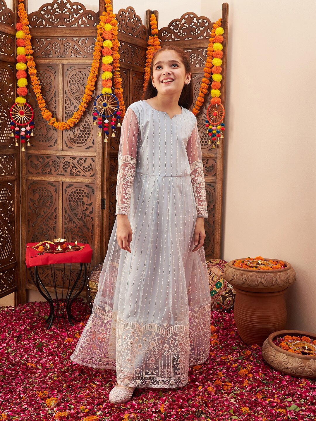 

Cherry & Jerry Ethnic Motifs Embroidered Gown Maxi Dress, Blue