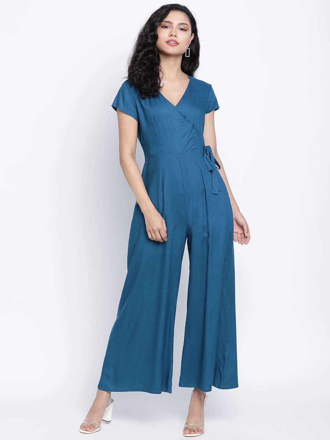 

DRAAX Fashions Waist Tie-Ups Basic Jumpsuit, Blue