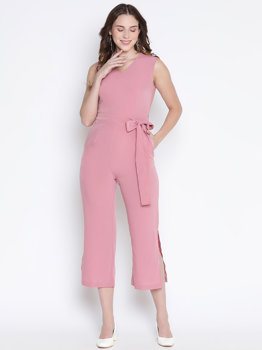 

DRAAX Fashions Waist Tie-Ups Basic Jumpsuit, Pink