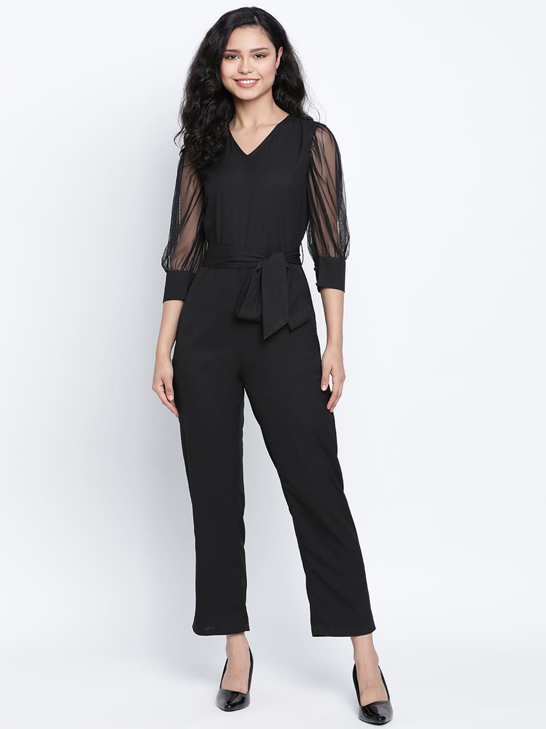 

DRAAX Fashions Waist Tie-Ups Basic Jumpsuit, Black