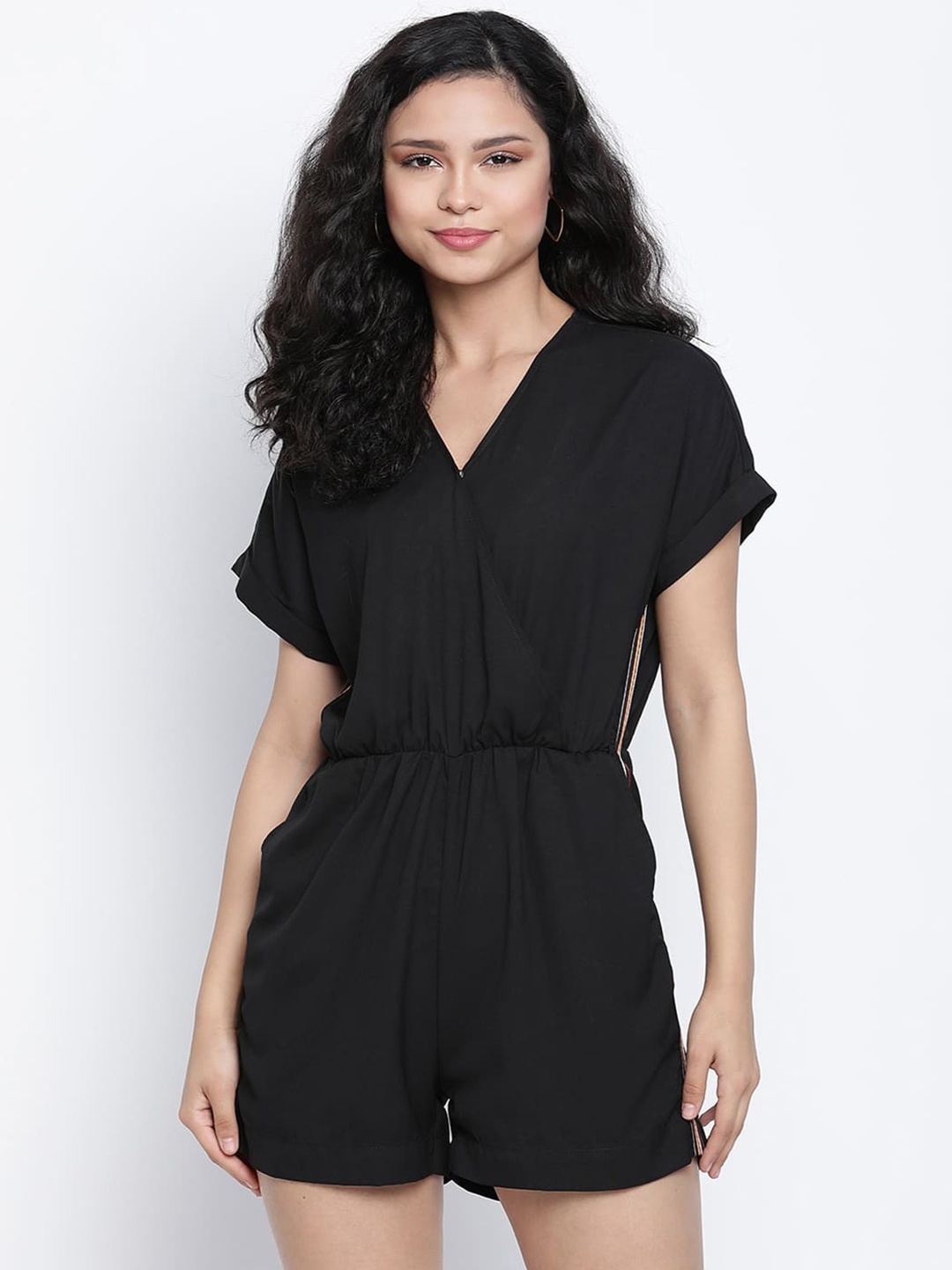 

DRAAX Fashions V-Neck Short Sleeves Playsuit, Black