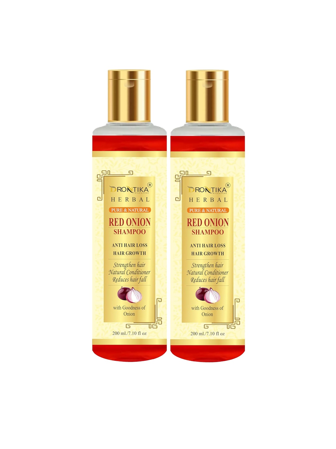 

DRONTIKA Herbal Set of 2 Pure & Natural Red Onion Shampoo for Hair Growth - 200ml Each