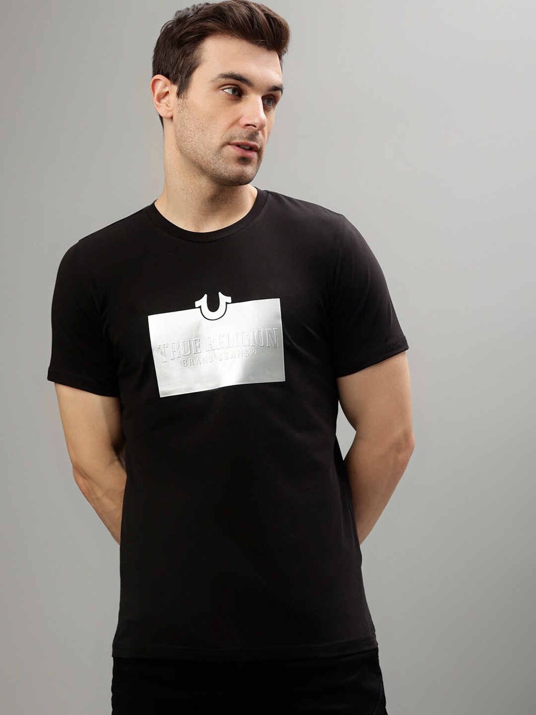 

True Religion Typography Printed Round Neck T-shirt, Black