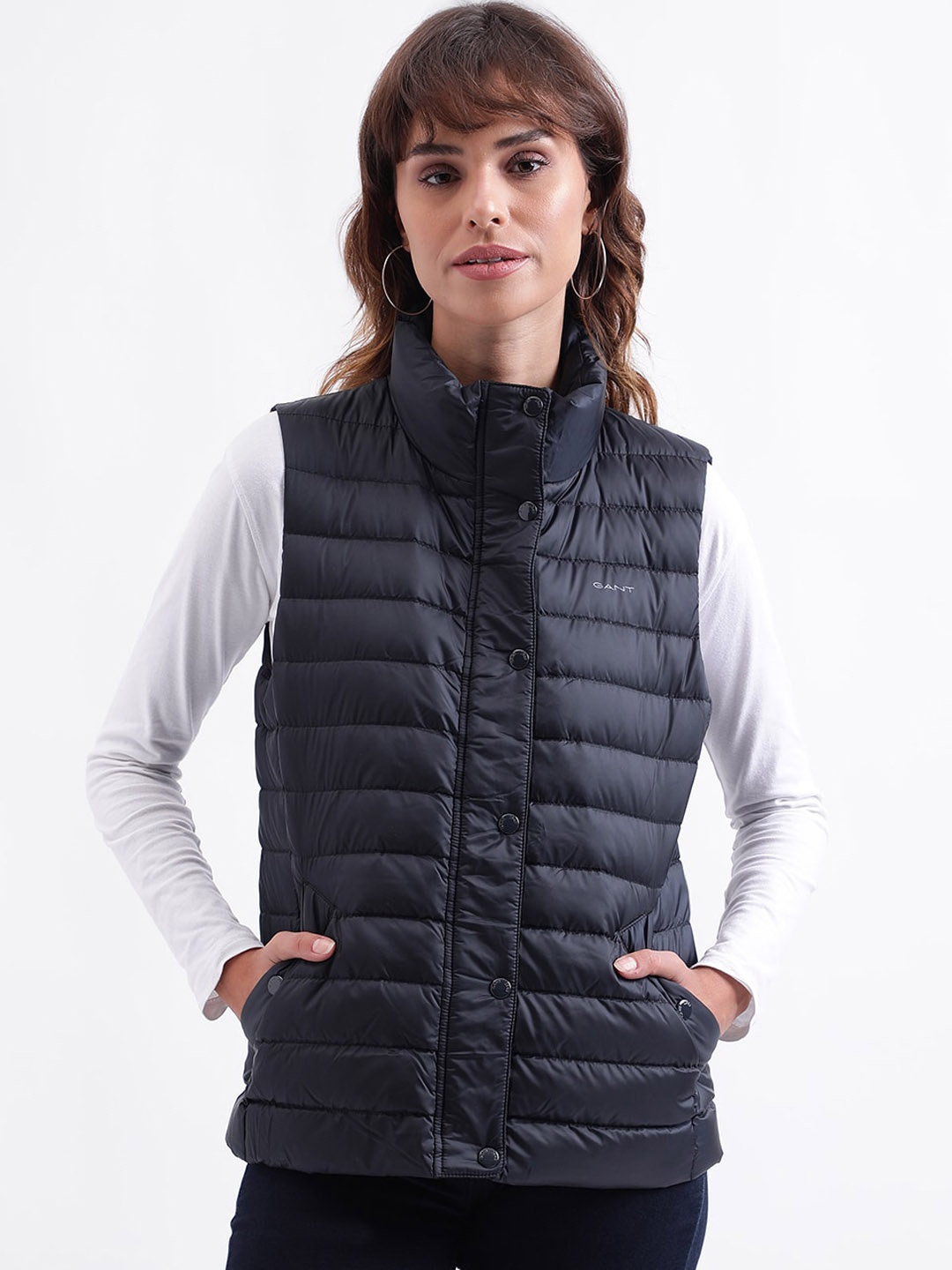 

GANT Mock Collar Sleeveless Puffer Jacket, Black