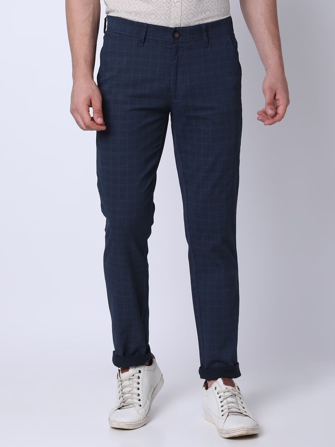 

Oxemberg Men Slim Fit Checked Cotton Regular Trouser, Blue