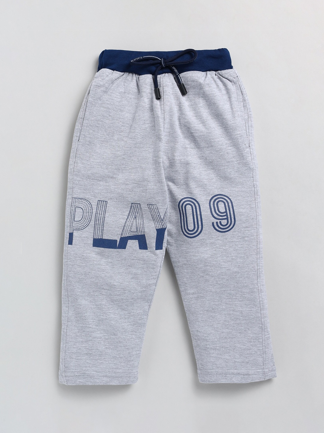 

BAESD Boys Typography Printed Cotton Mid-Rise Track Pants, Grey melange