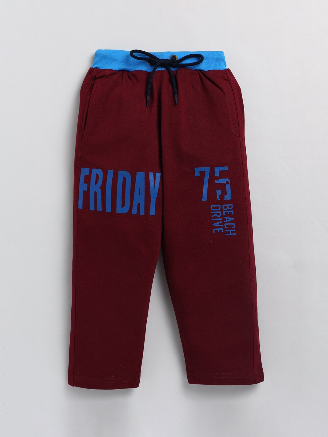 

BAESD Boys Typography Printed Cotton Track Pants, Maroon