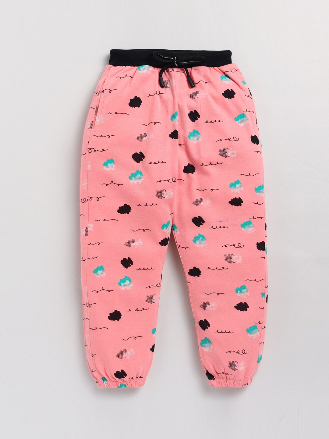 

BAESD Girls Abstract Printed Cotton Joggers, Peach