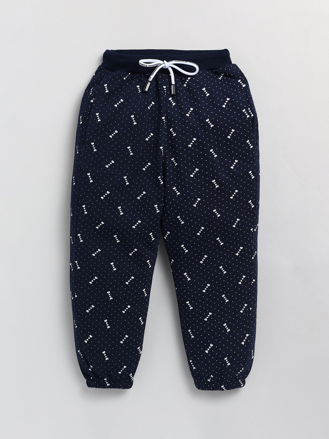 

BAESD Girls Printed Cotton Mid Rise Joggers, Navy blue