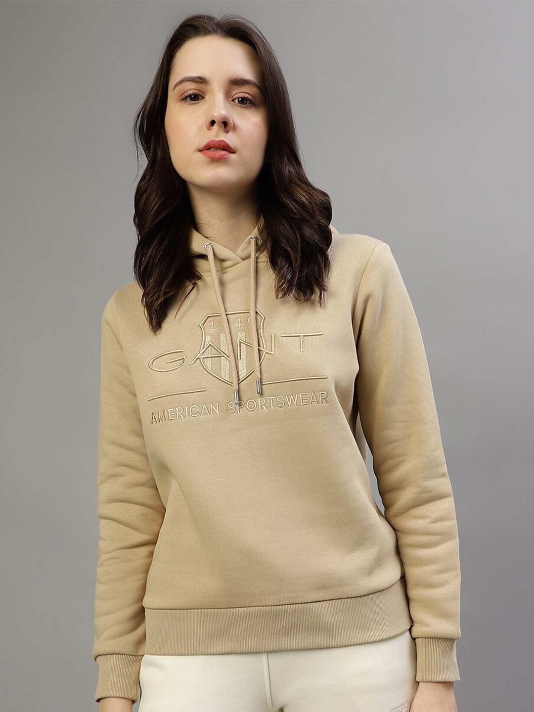 

GANT Embroidered Hooded Pullover Sweatshirt, Khaki