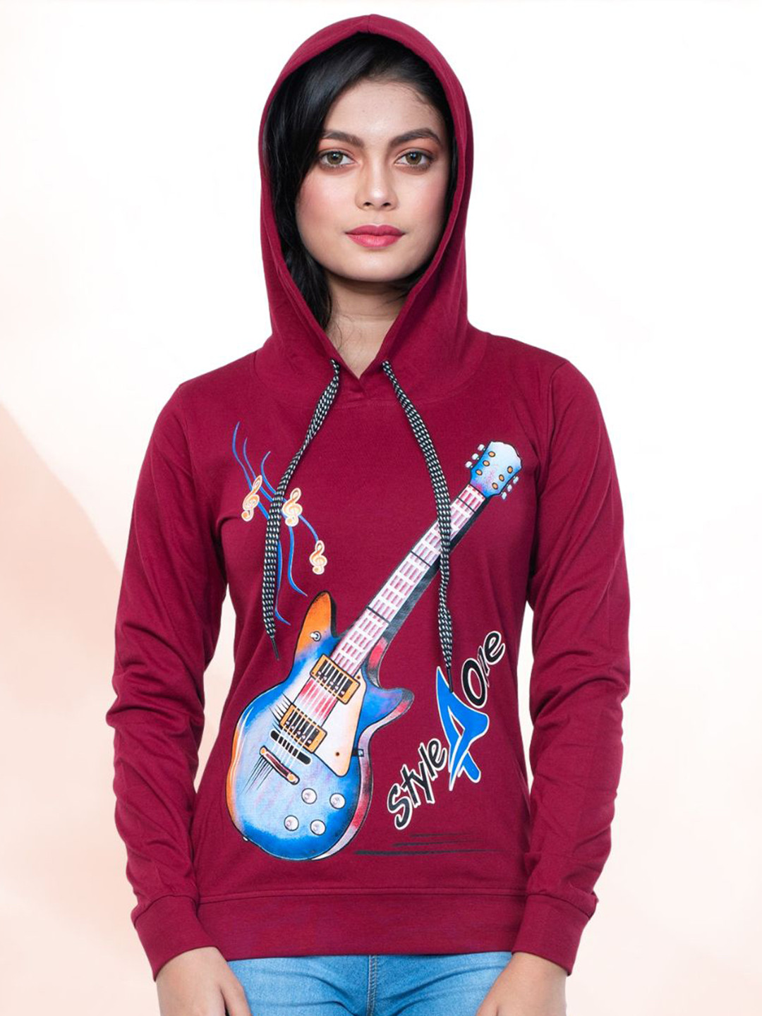 

StyleAOne Graphic Printed Dry Fit Hooded Cotton Pullover Sweatshirt, Maroon