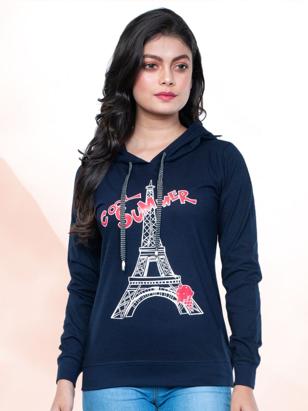 

StyleAOne Graphic Printed Hooded Cotton Pullover, Navy blue