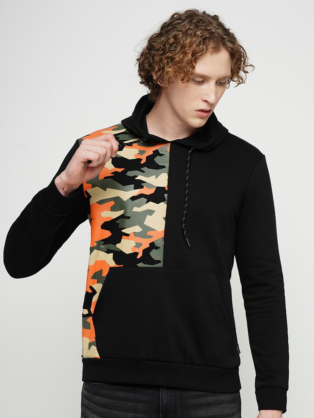 

Jack & Jones Camouflage Printed Cotton Hooded Pullover Sweatshirt, Black
