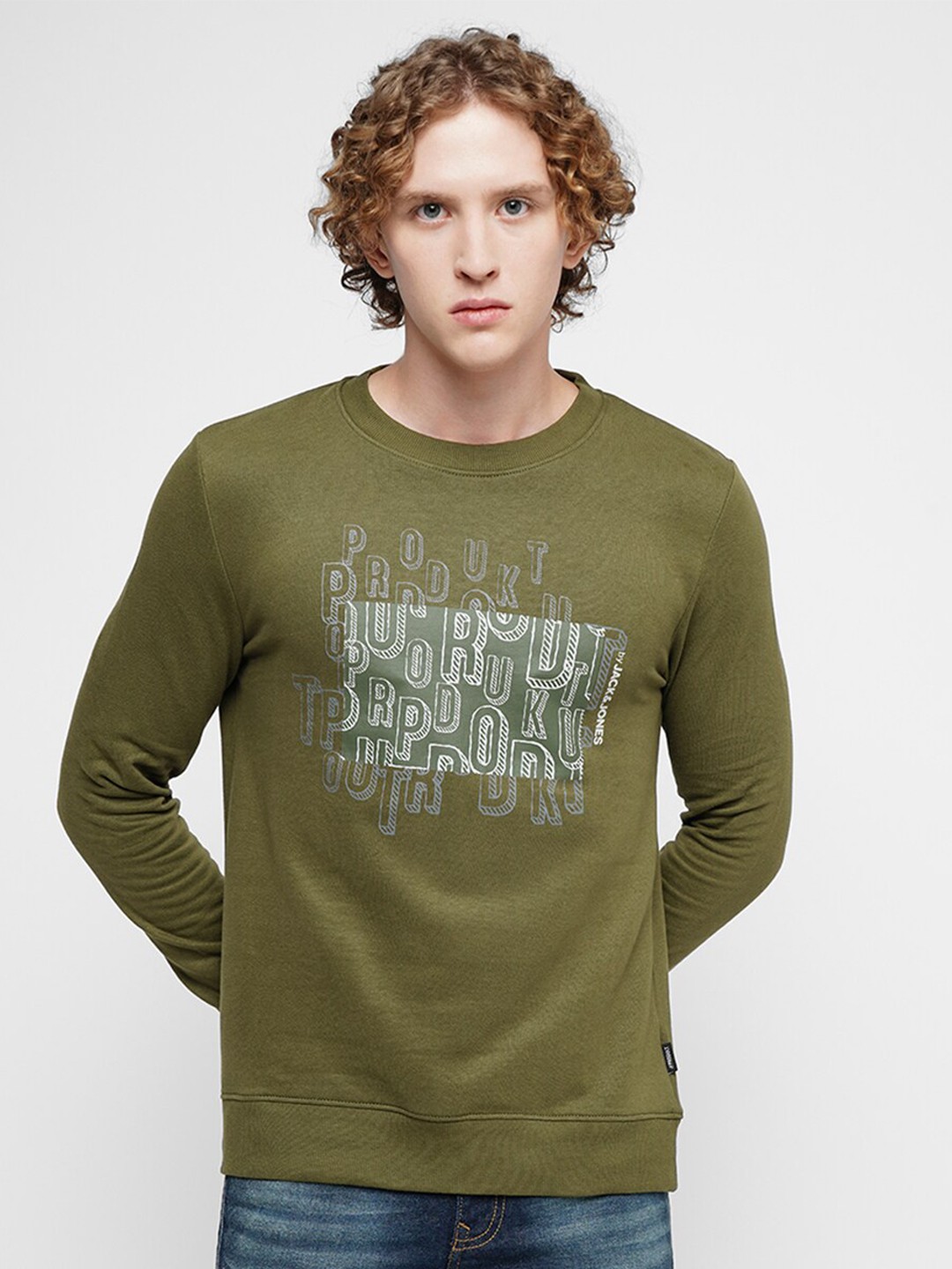 

Jack & Jones Typography Printed Pure Cotton Pullover Sweatshirt, Green