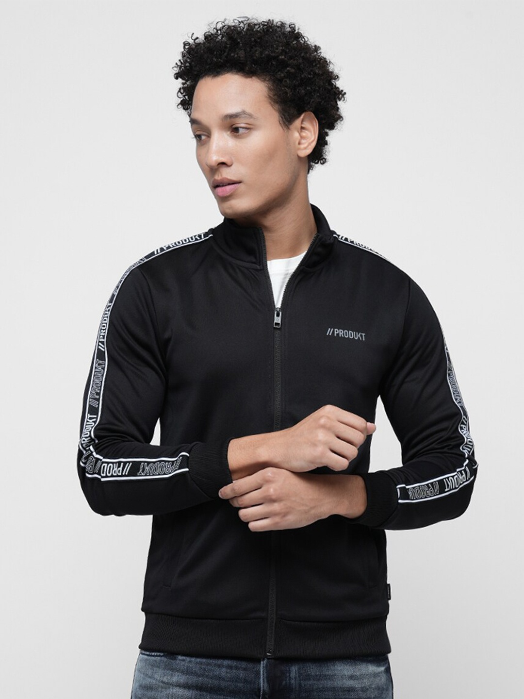 

Jack & Jones Mock Collar Front-Open Sweatshirt, Black