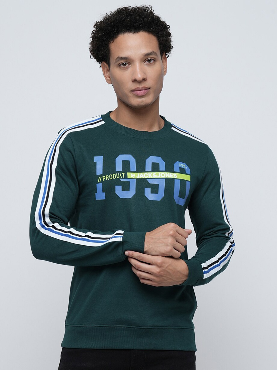 

Jack & Jones Alphanumeric Printed Cotton Pullover Sweatshirt, Green