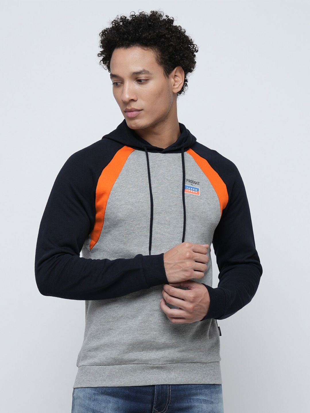 

Jack & Jones Colourblocked Hooded Pullover Sweatshirt, Grey
