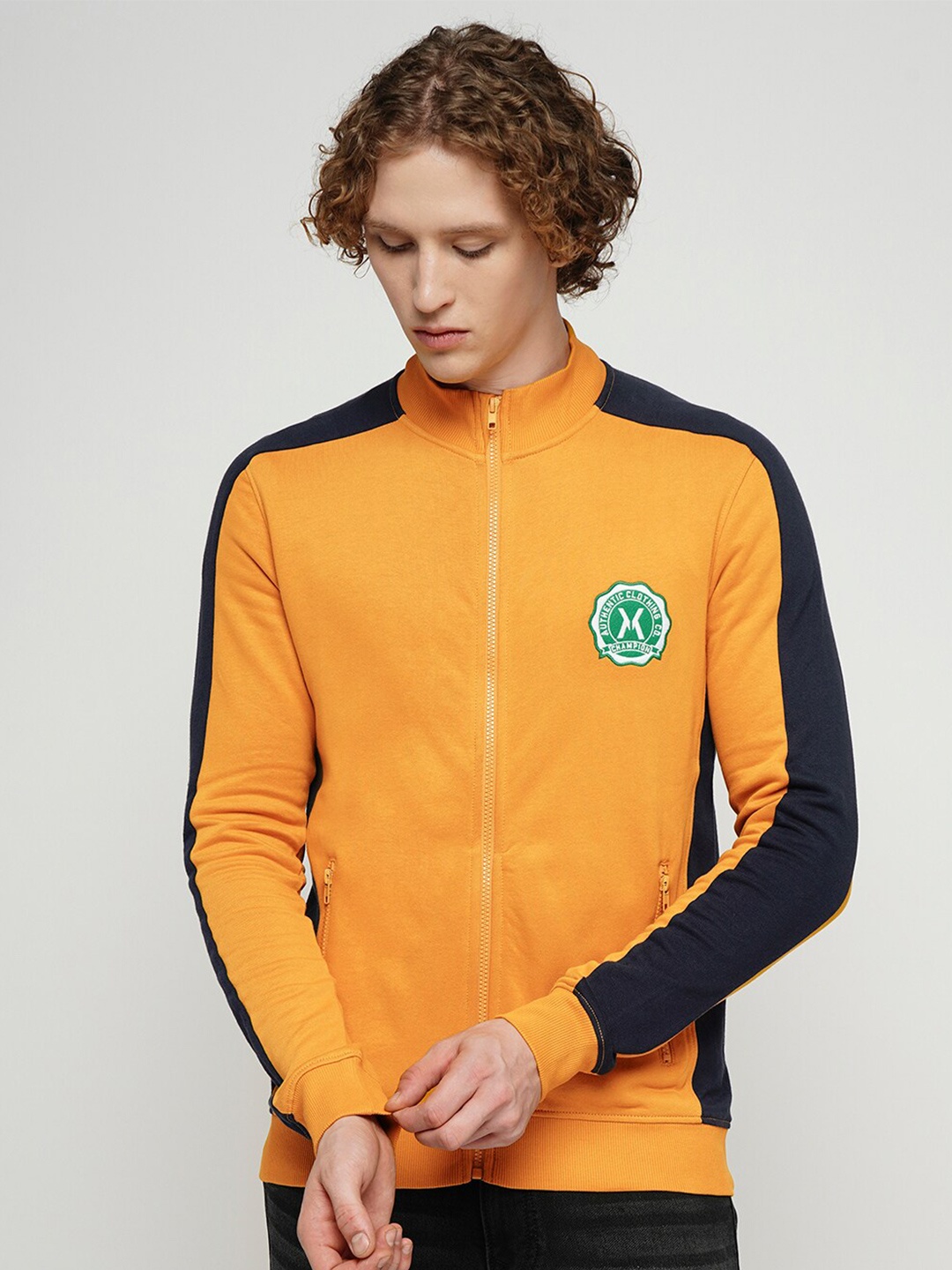 

Jack & Jones Colourblocked Mock Collar Cotton Sweatshirt, Yellow