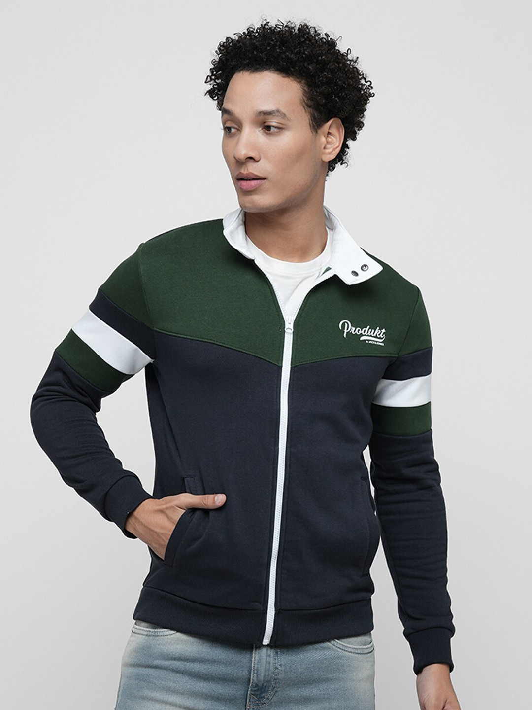 

Jack & Jones Colourblocked Mock Collar Sweatshirt, Navy blue