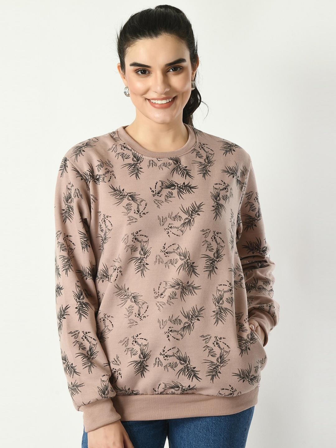 

BAESD Floral Printed Long Sleeves Fleece Sweatshirt, Beige
