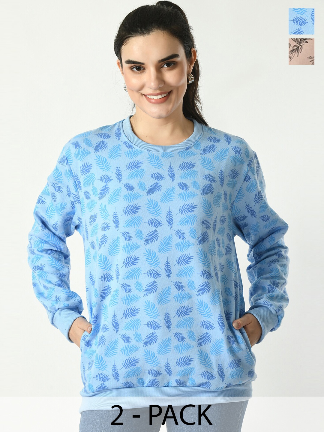 

BAESD Pack Of 2 Floral Printed Fleece Pullover, Beige