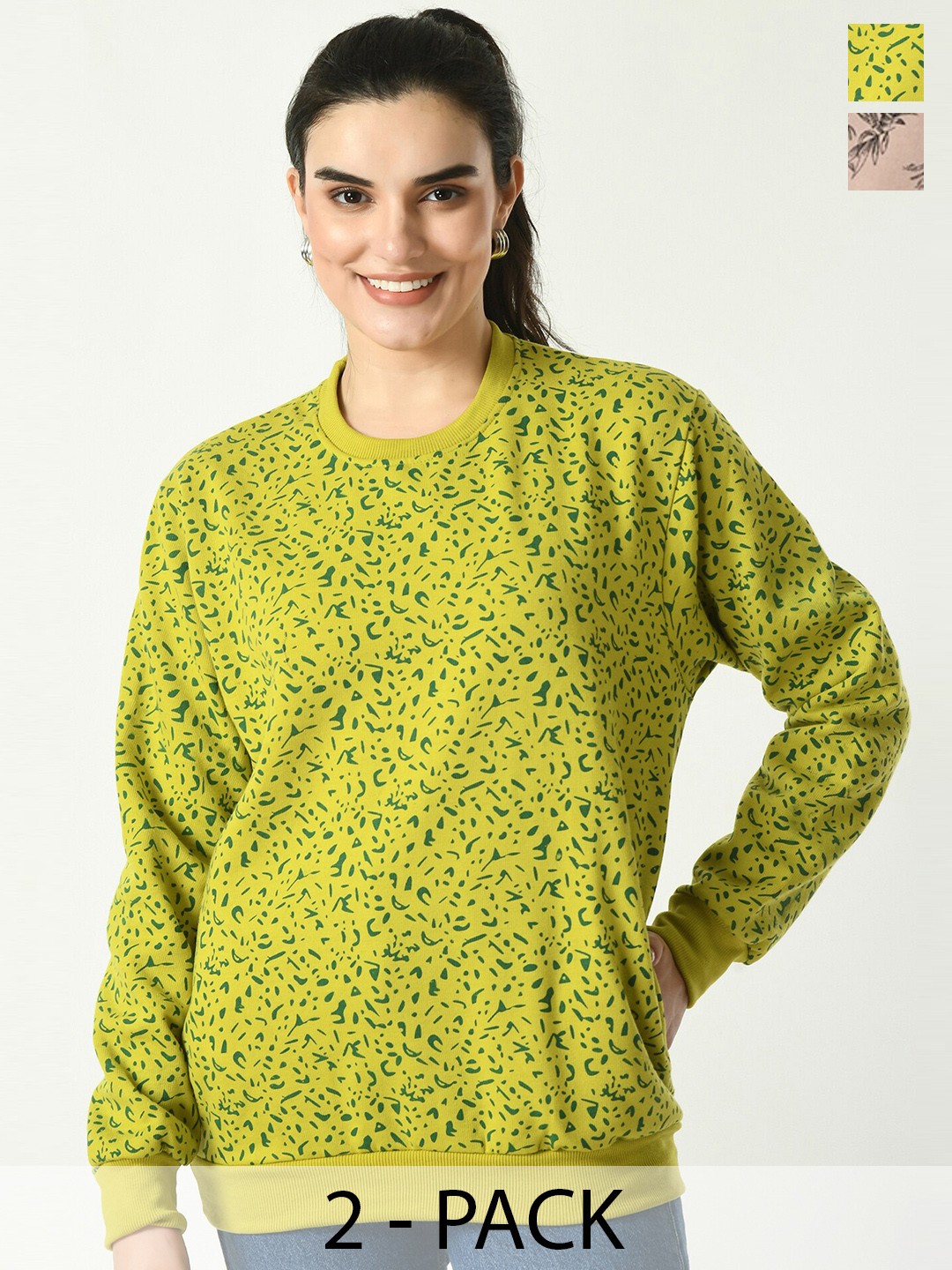 

BAESD Pack Of 2 Printed Fleece Pullover Sweatshirts, Green