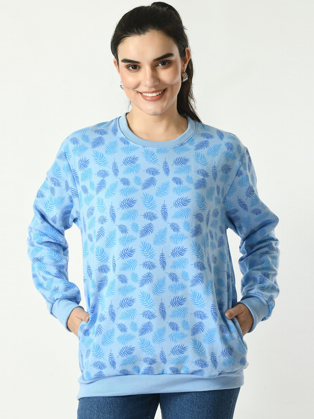 

BAESD Floral Printed Fleece Sweatshirt, Blue