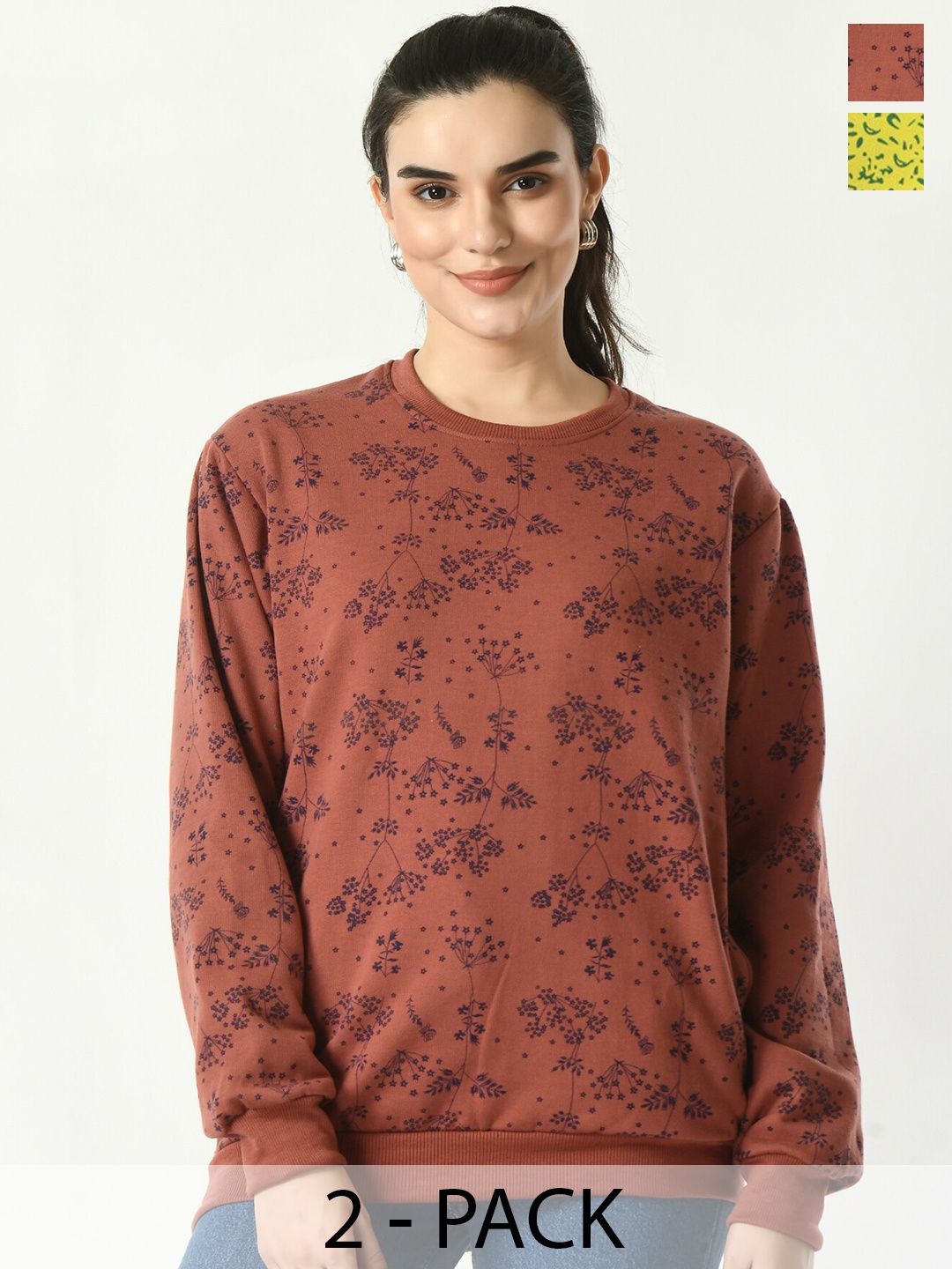 

BAESD Pack Of 2 Floral Printed Fleece Pullover Sweatshirts, Brown