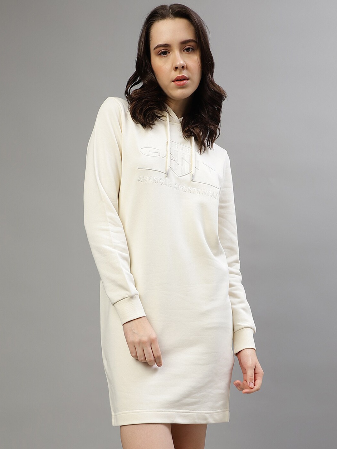 

GANT Embroidered Hooded T-Shirt Dress, Off white