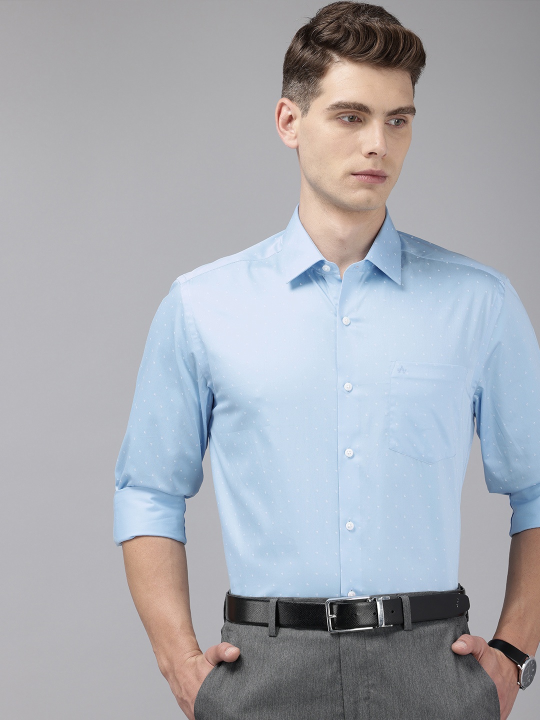 

Arrow Pure Cotton Manhattan Slim Fit Geometric Printed Formal Shirt, Blue