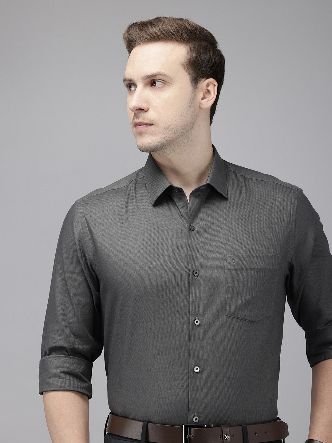 

Arrow Self Design Manhattan Slim Fit Pure Cotton Formal Shirt, Charcoal
