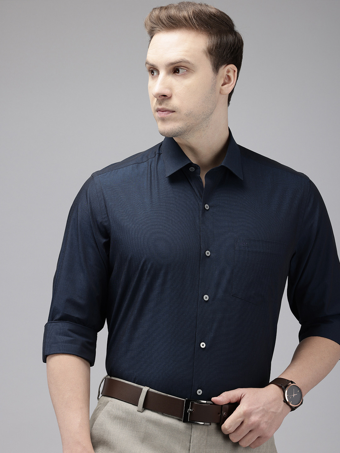 

Arrow Pure Cotton Manhattan Slim Fit Formal Shirt, Navy blue