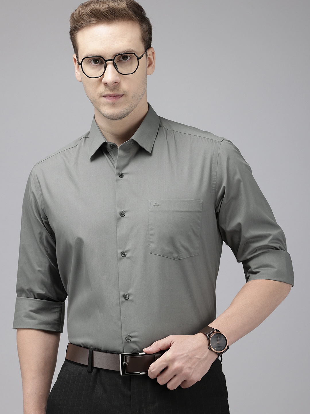 

Arrow Pure Cotton Manhattan Slim Fit Opaque Formal Shirt, Grey