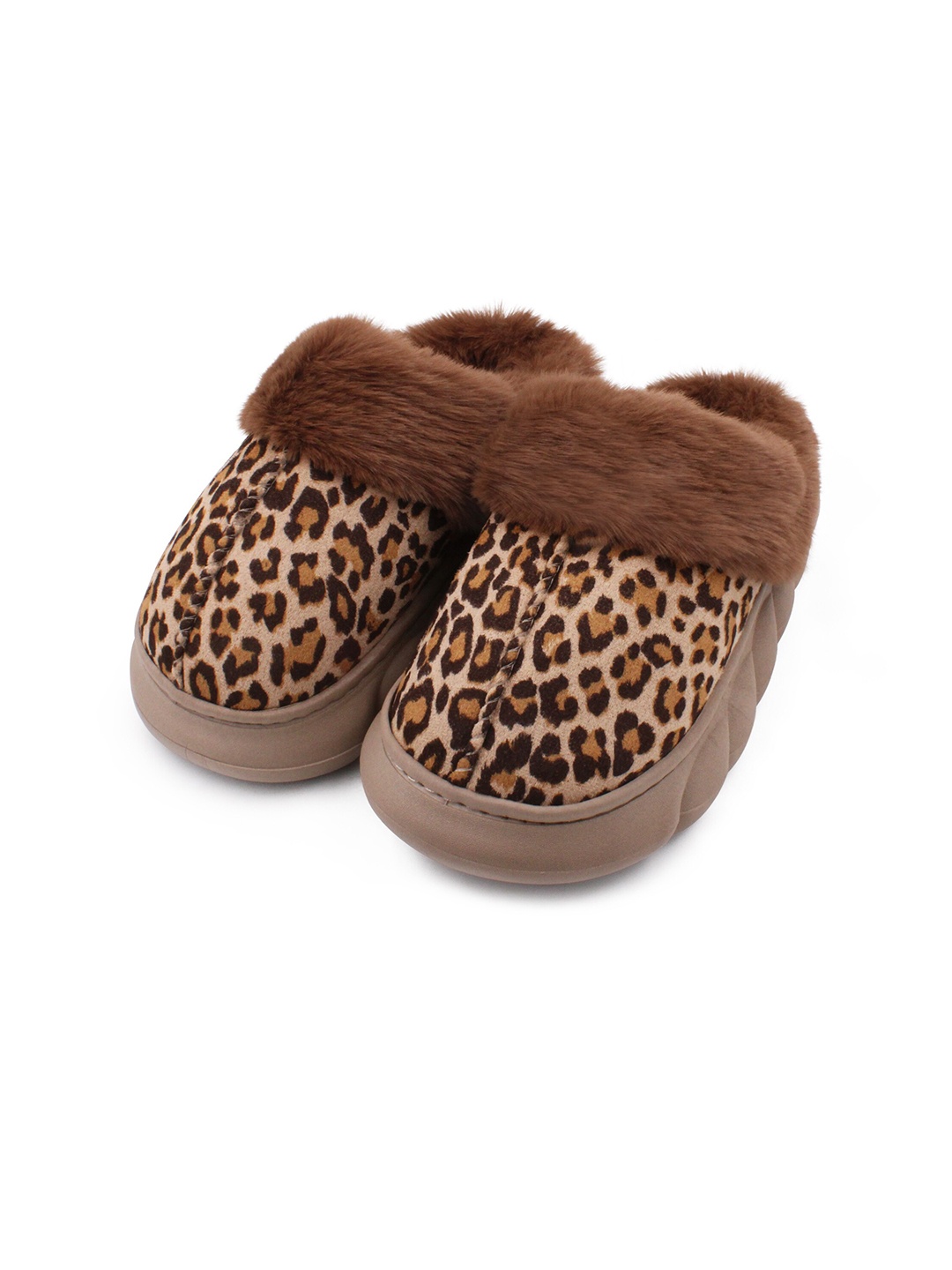 

JENNA Women Animal Printed Warm Fur Room Slippers, Brown
