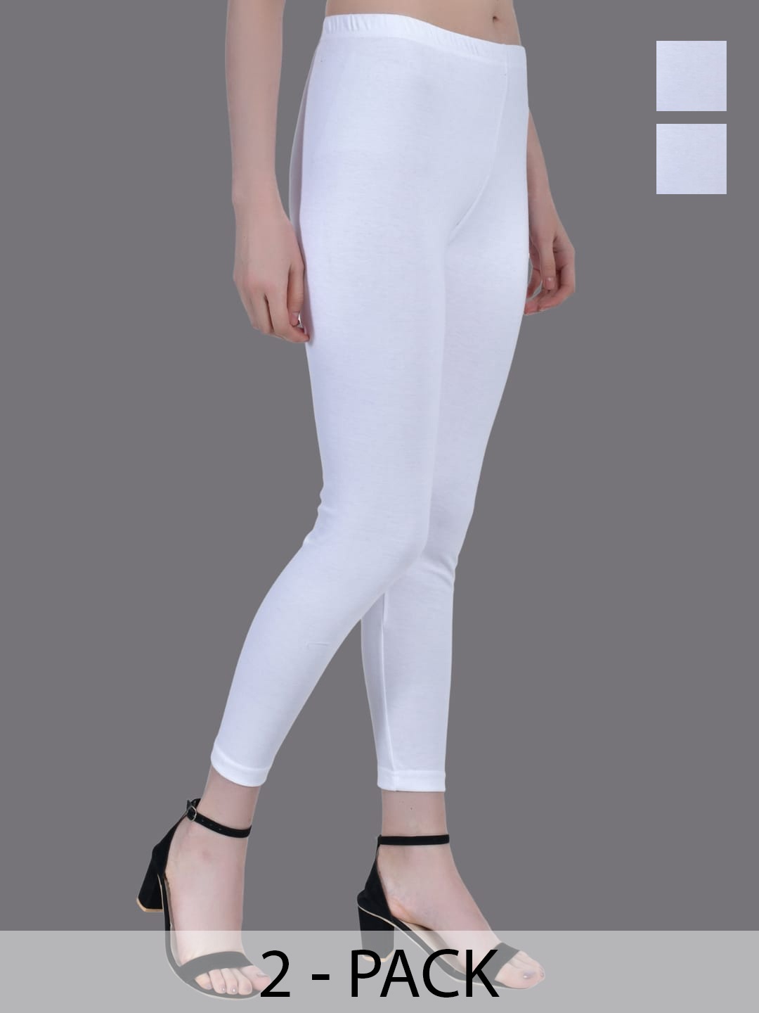 

Aimly Pack Of 2 Pure Cotton Skinny Fit Ankle Length Leggings, White