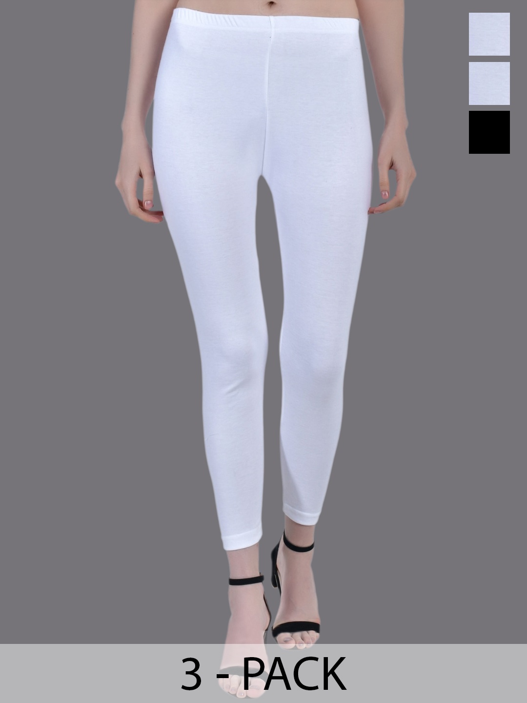 

Aimly Pack Of 3 Cotton Skinny Fit Ankle Length Legging, White