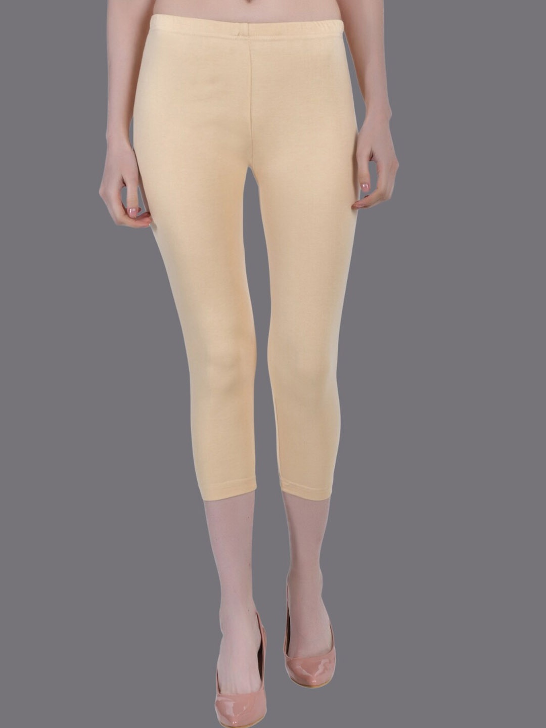 

Aimly Skinny Fit Cotton Three Fourth Length Leggings, Beige