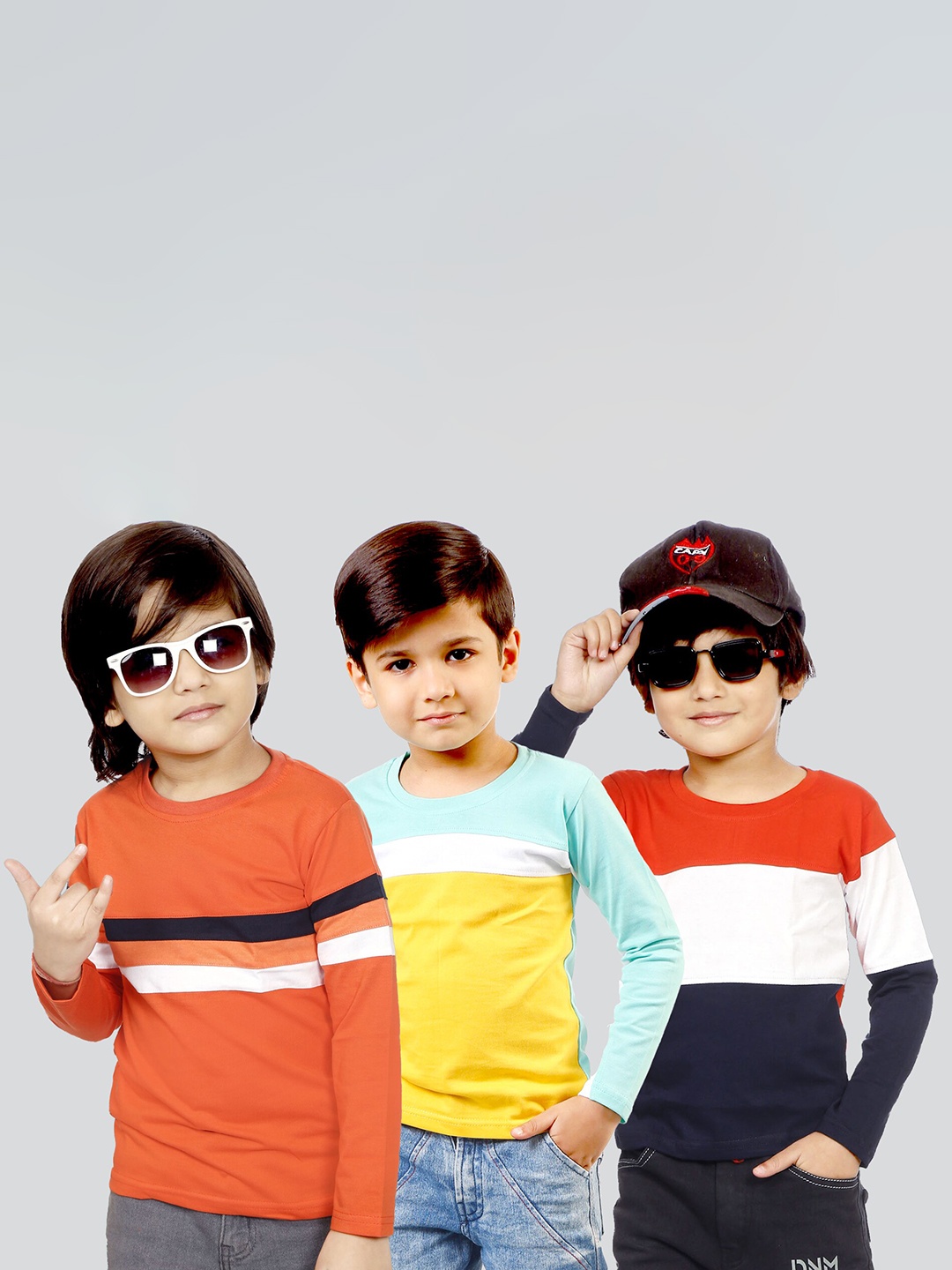 

Mojua Boys Pack Of 3 Colourblocked Bio Finish Pure Cotton T-shirt, Navy blue