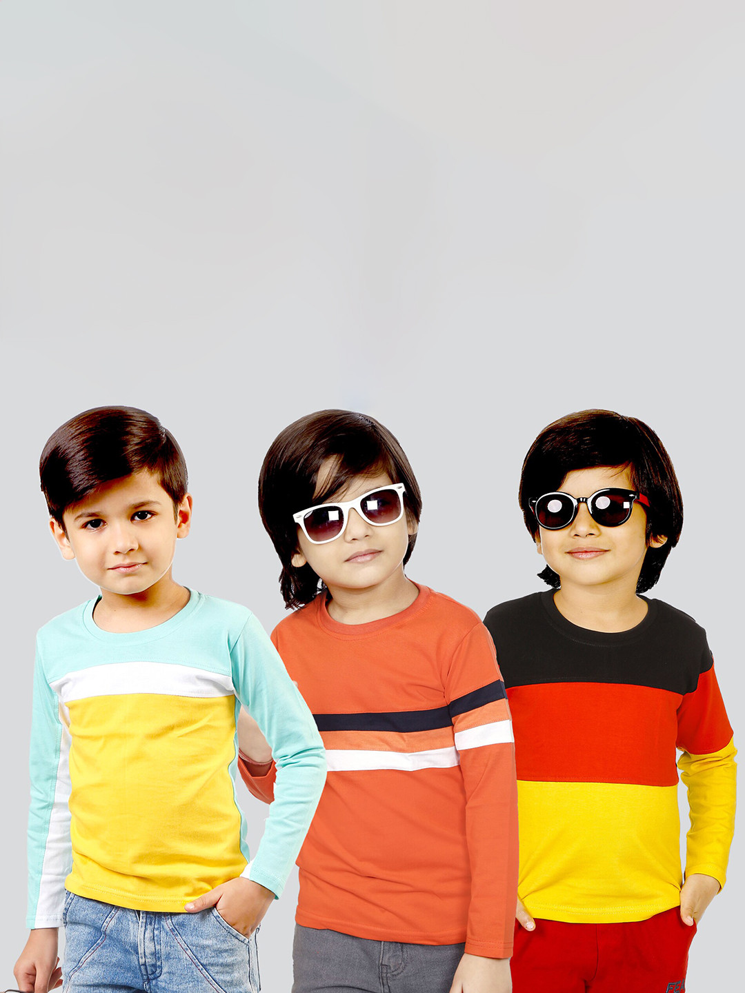 

Mojua Boys Pack Of 3 Striped Bio Finish Pure Cotton T-shirt, Orange