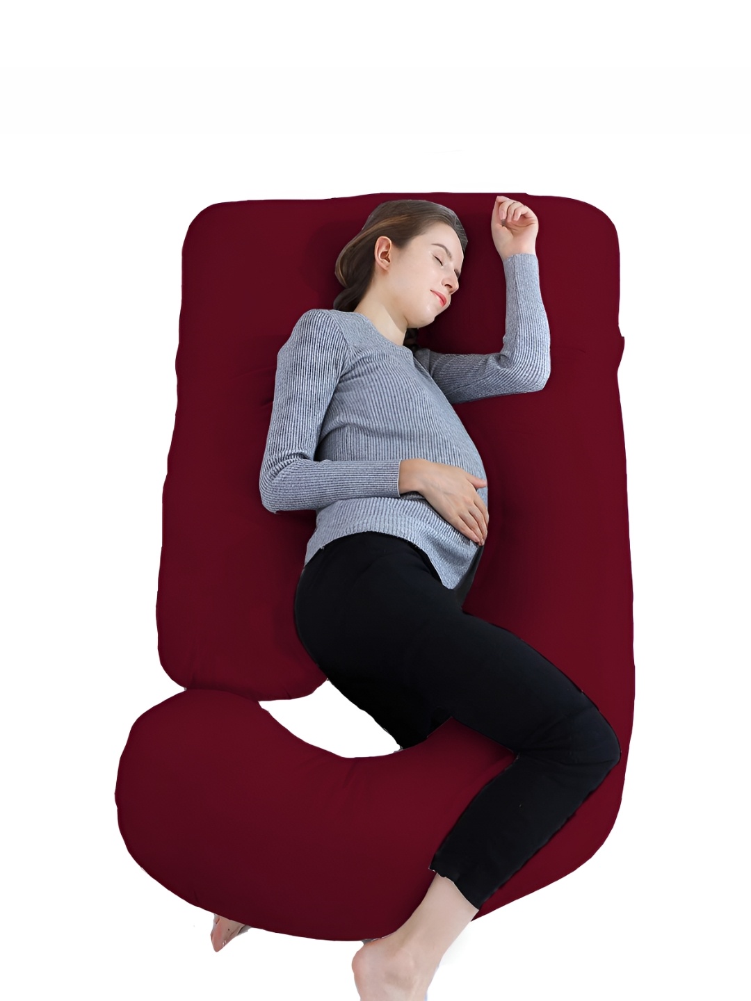 

DADDY COOL Maroon Fibre Filled Cotton Breathable J Shape Maternity Pillow