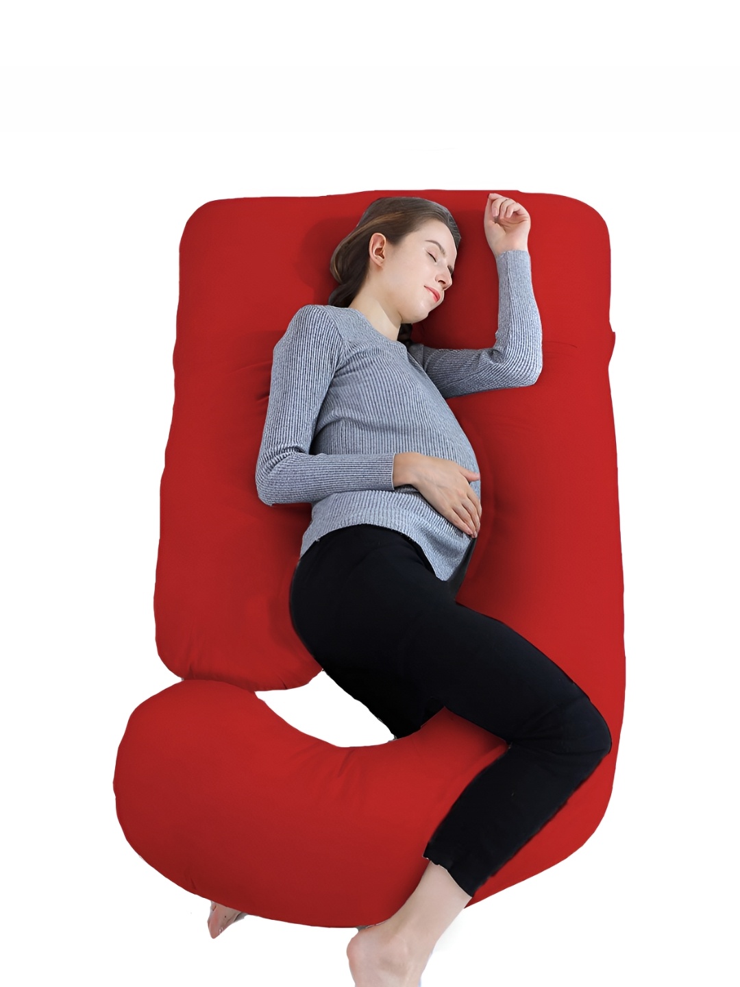 

DADDY COOL Red Fibre Filled Cotton Breathable J Shape Maternity Pillow