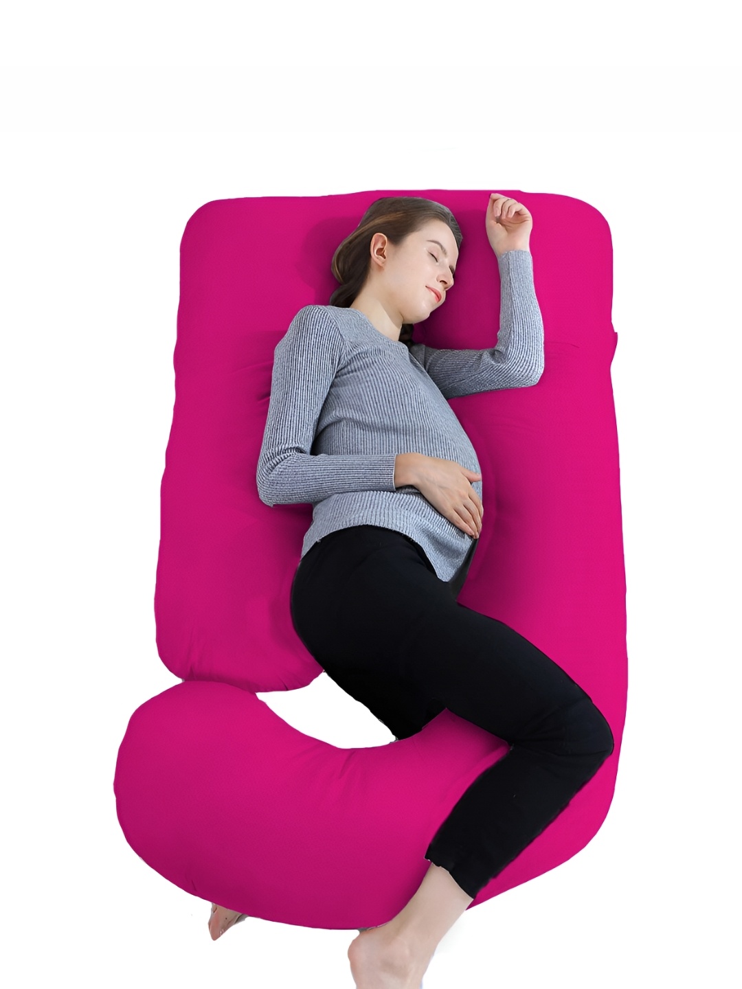 

DADDY COOL Pink Fibre Filled Cotton Breathable J Shape Maternity Pillow