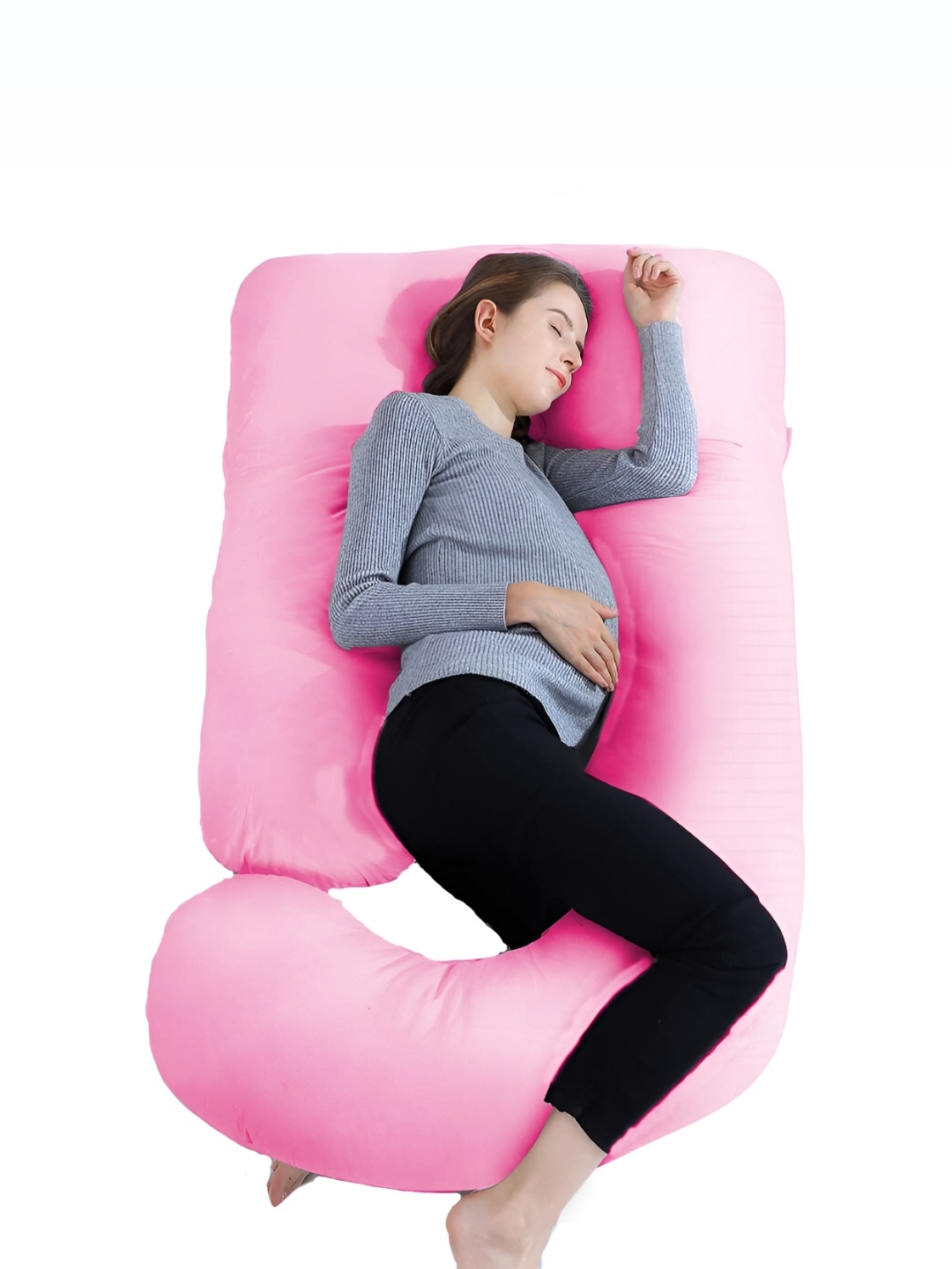 

DADDY COOL Pink Fibre Filled Cotton Breathable J Shape Maternity Pillow