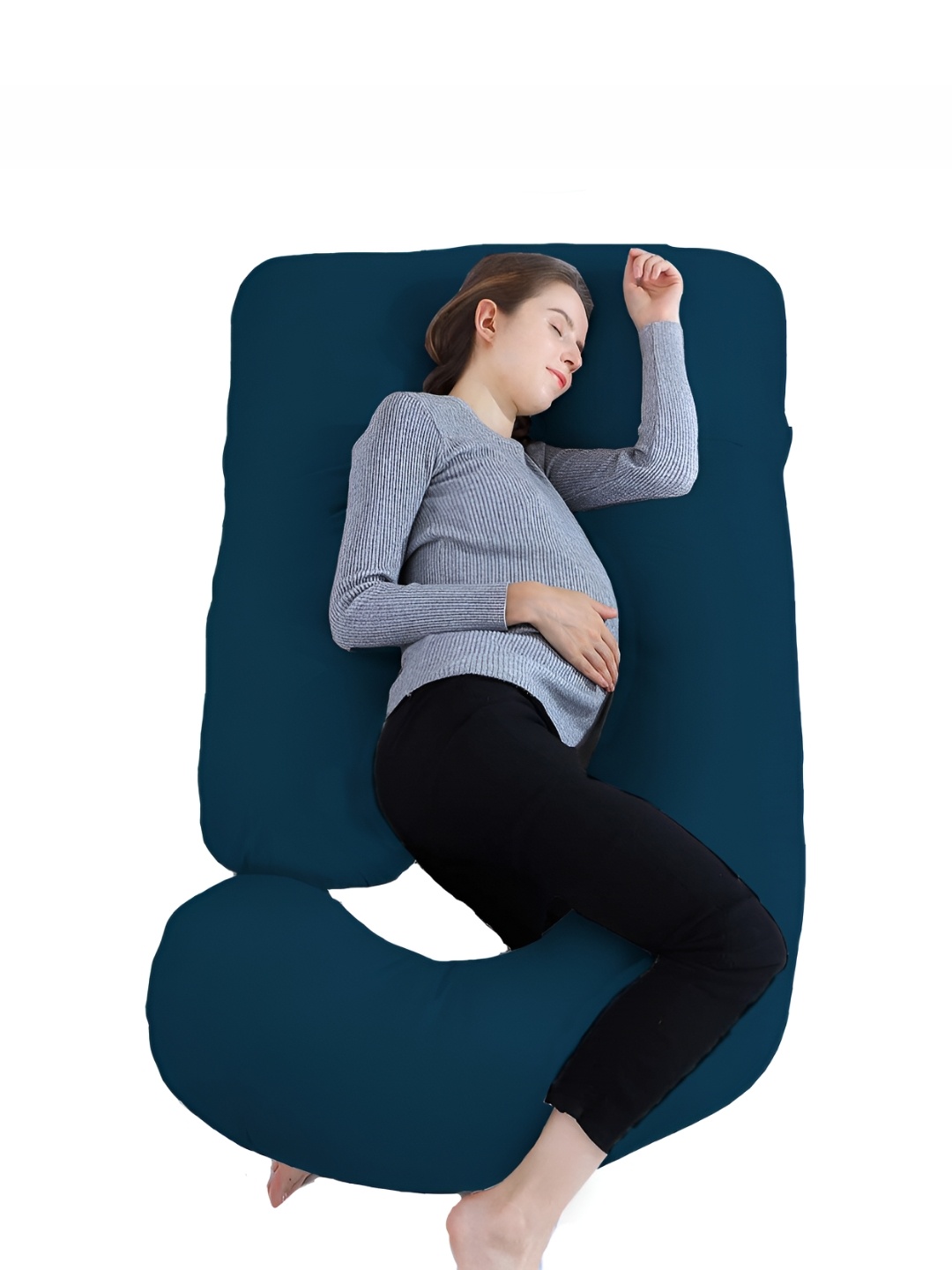 

DADDY COOL Blue Fibre Filled Cotton Breathable J Shape Maternity Pillow